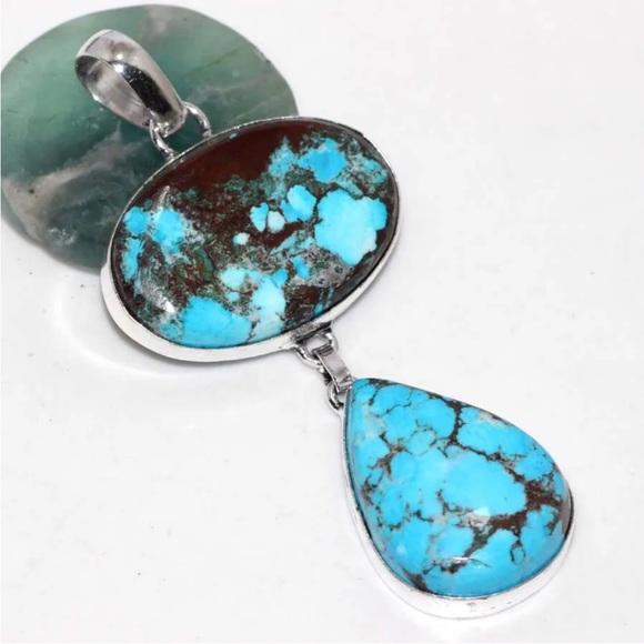 Genuine blue Mojave turquoise silver pendant - Picture 1 of 2